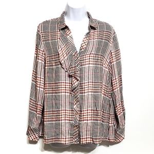 J. Jill Plaid Ruffle Button Up Top